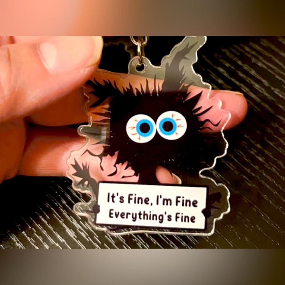 Key Chain Bag Charm - Funny Cat - It’s Fine. Everything’s Fine - Picture 4 of 7